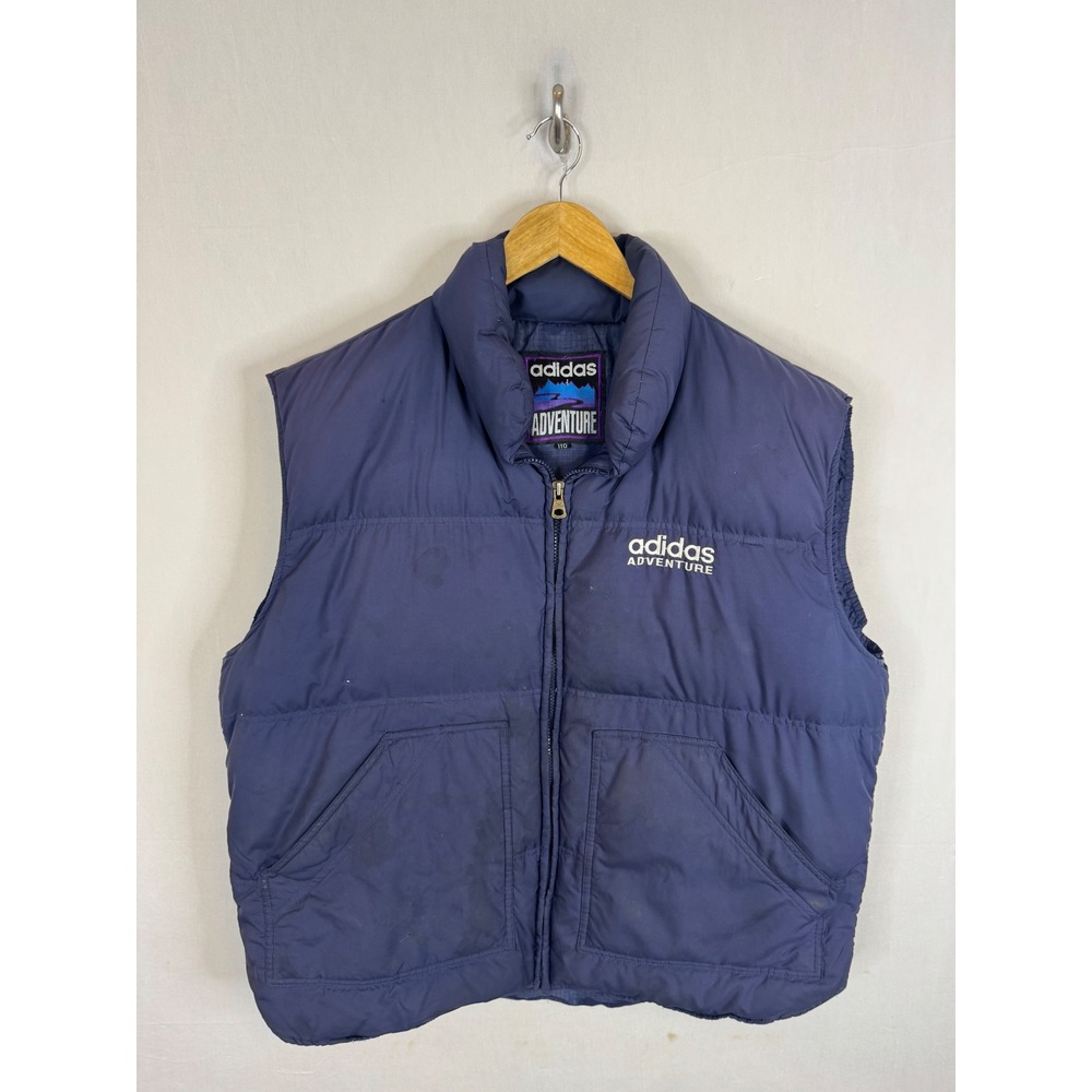Vintage Adidas Adventure Puffer‎ Vest Navy Blue Ripstop 90s Y2K Mens Size 110 L